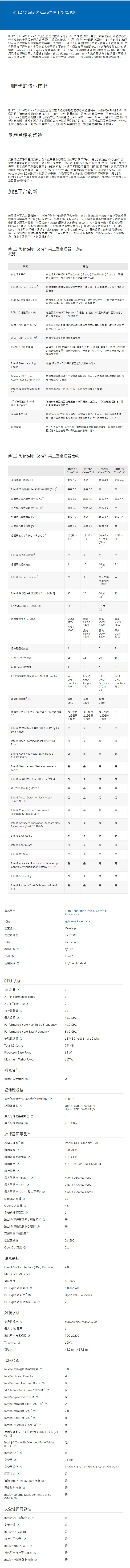 INTEL Core i5-12600 6核12緒盒裝中央處理器(LGA1700/含風扇/含內顯